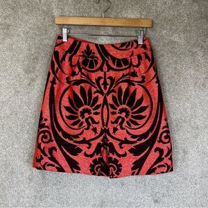 Eccoci Skirt Womens 2 Orange Floral Wool Blend Back Zip Lined Knee Length- 4271